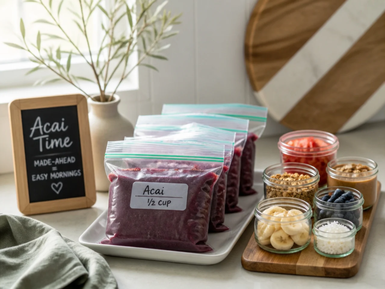 Make-ahead storage of acai bowl in containers