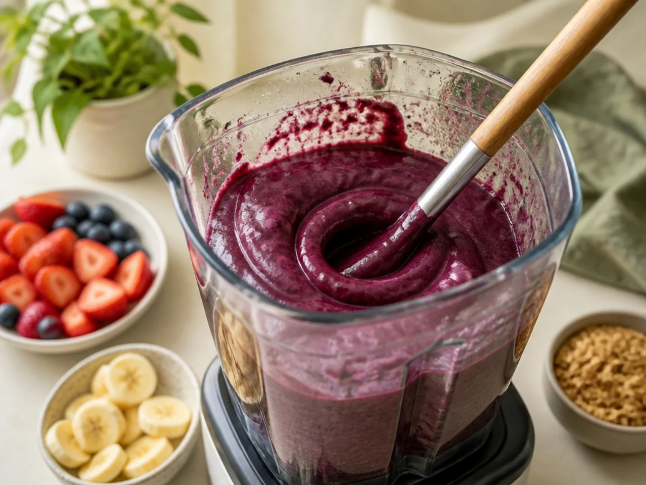 Step-by-step process shot for acai bowl