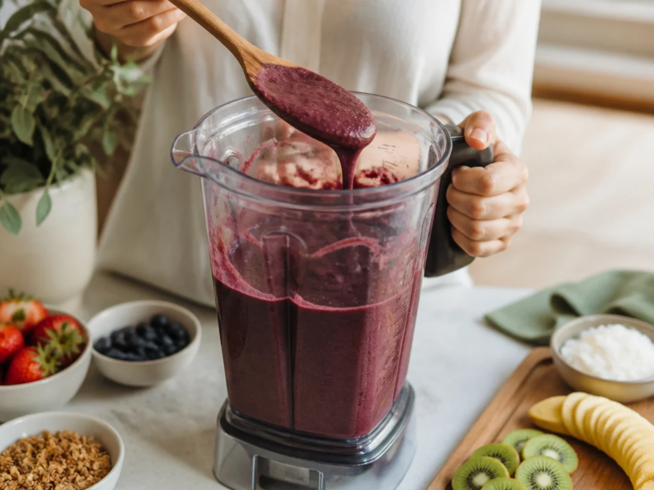 Step-by-step process shot for acai bowl