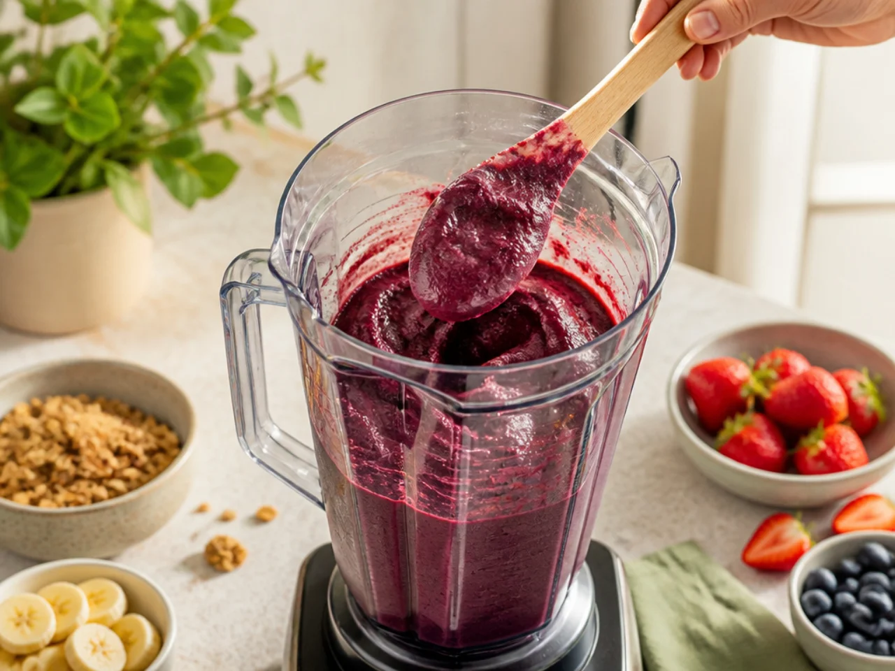 Step-by-step process shot for acai bowl