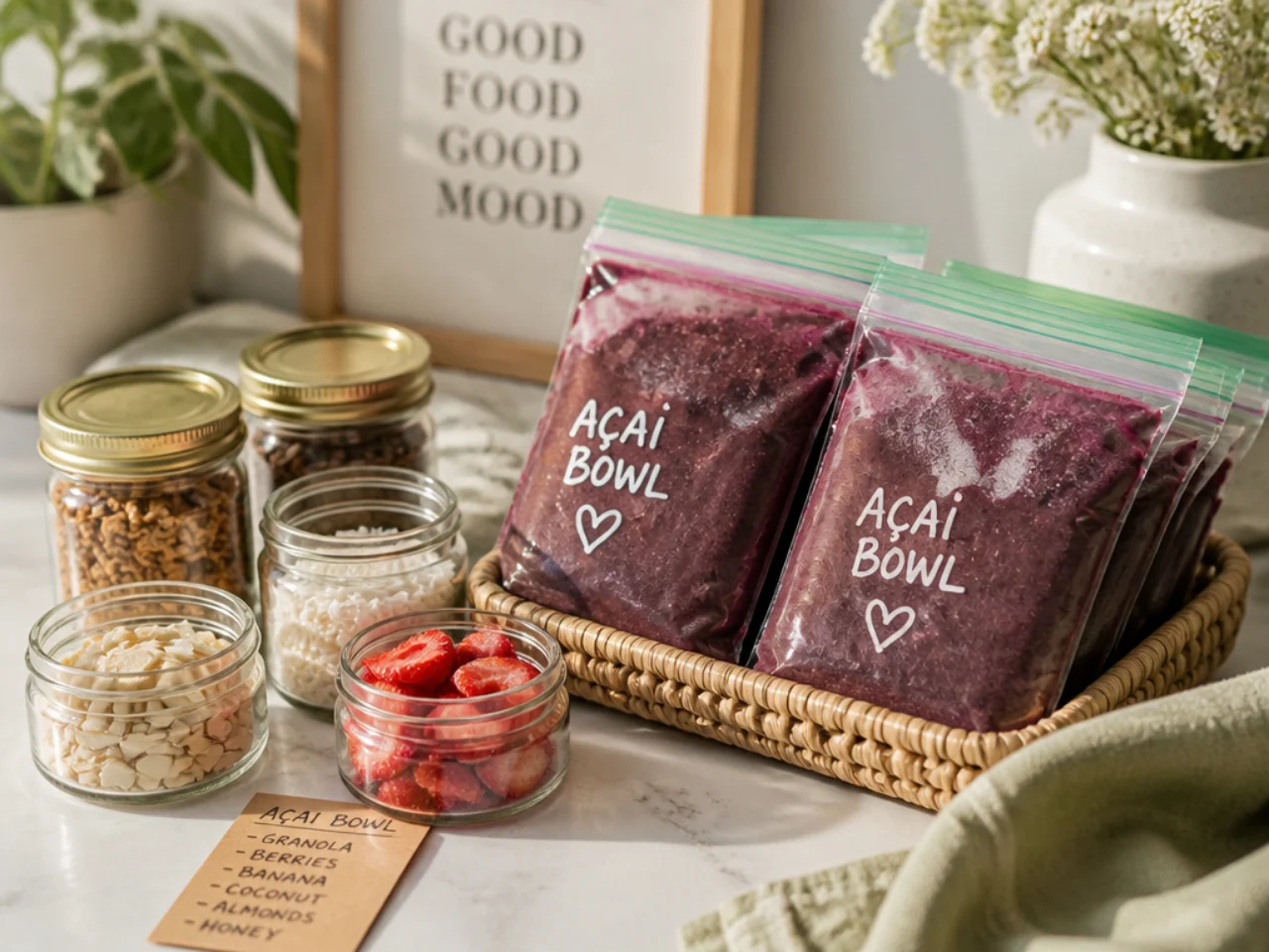 Make-ahead storage of acai bowl in containers