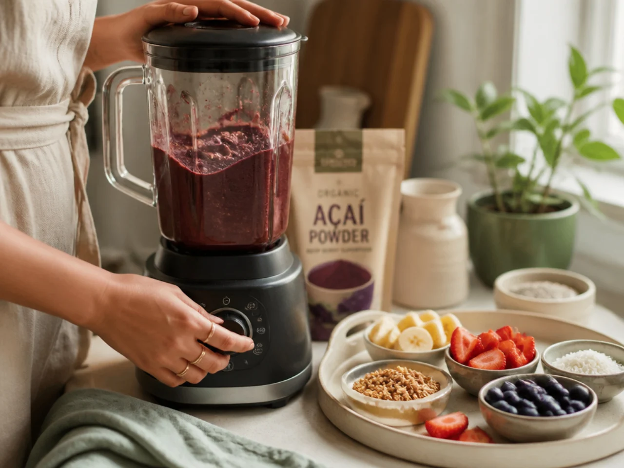 Step-by-step process shot for acai bowl