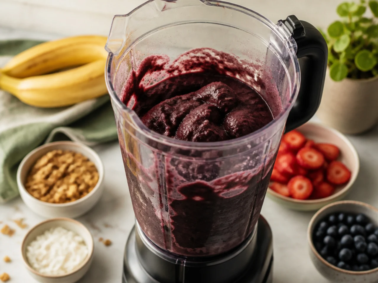 Step-by-step process shot for acai bowl