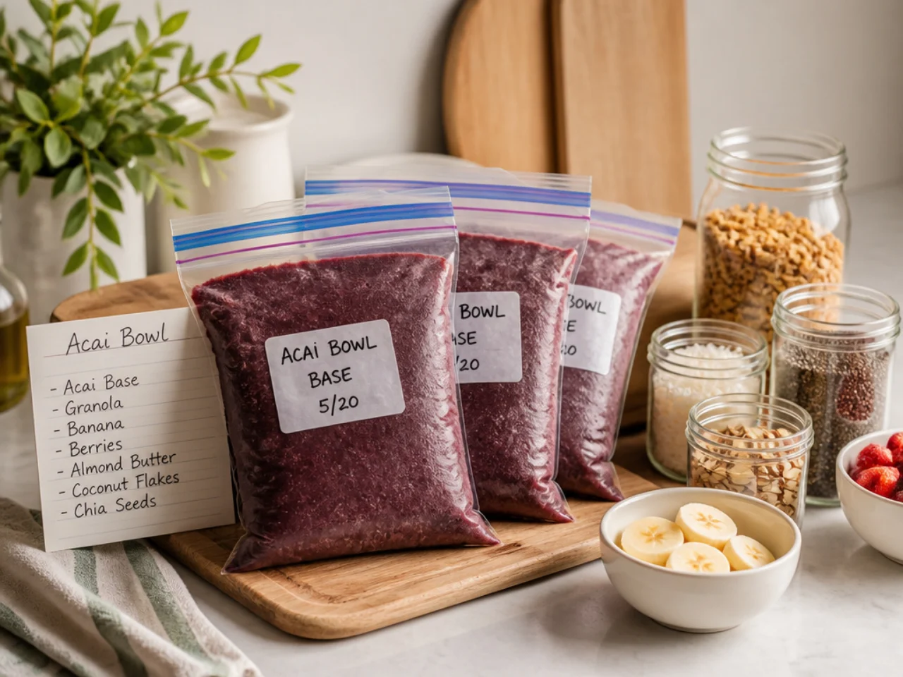 Make-ahead storage of acai bowl in containers