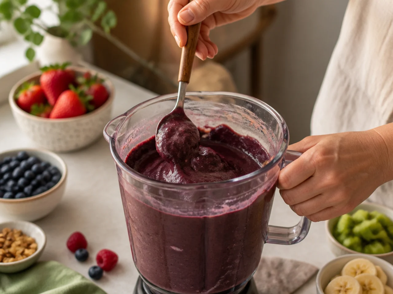 Step-by-step process shot for acai bowl