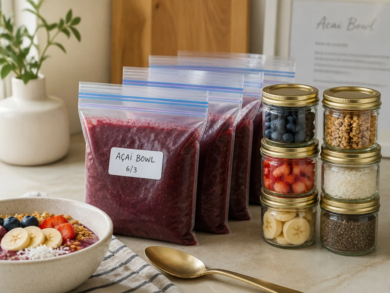 Make-ahead storage of acai bowl in containers