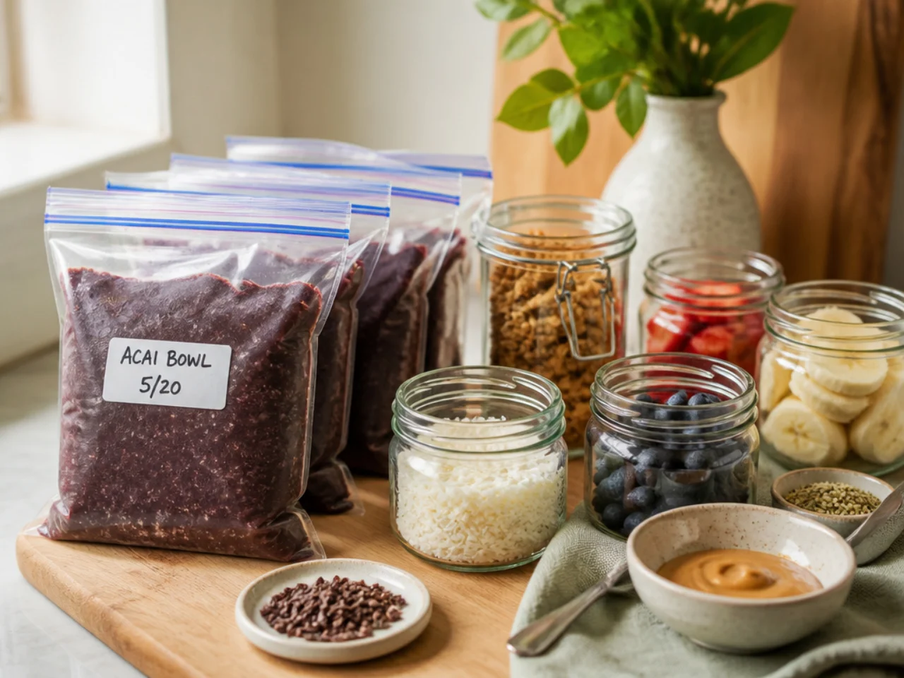 Make-ahead storage of acai bowl in containers