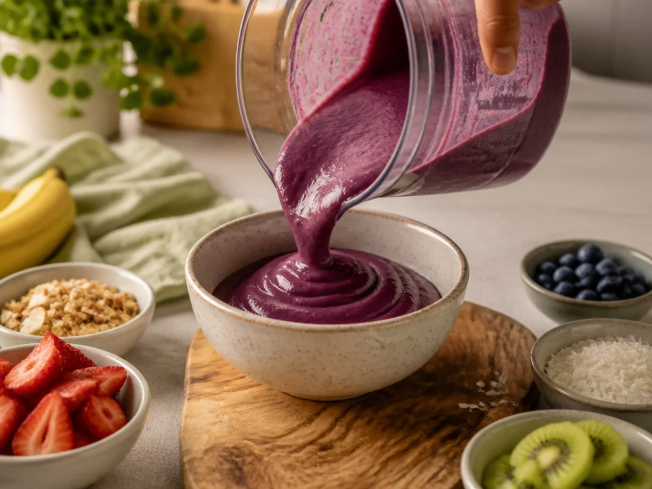 Step-by-step process shot for acai bowl