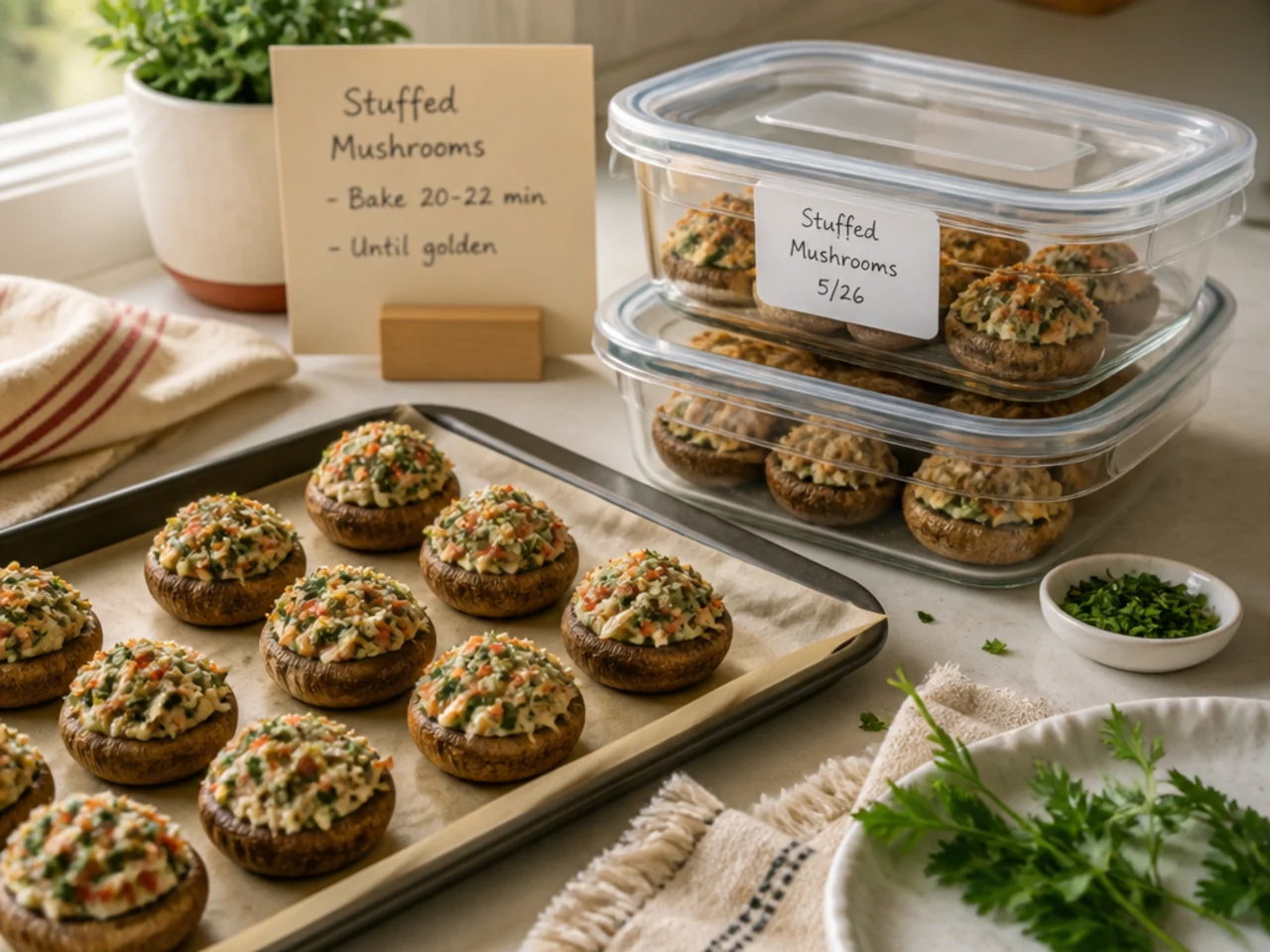 Make-ahead storage of stuffed mushrooms in containers