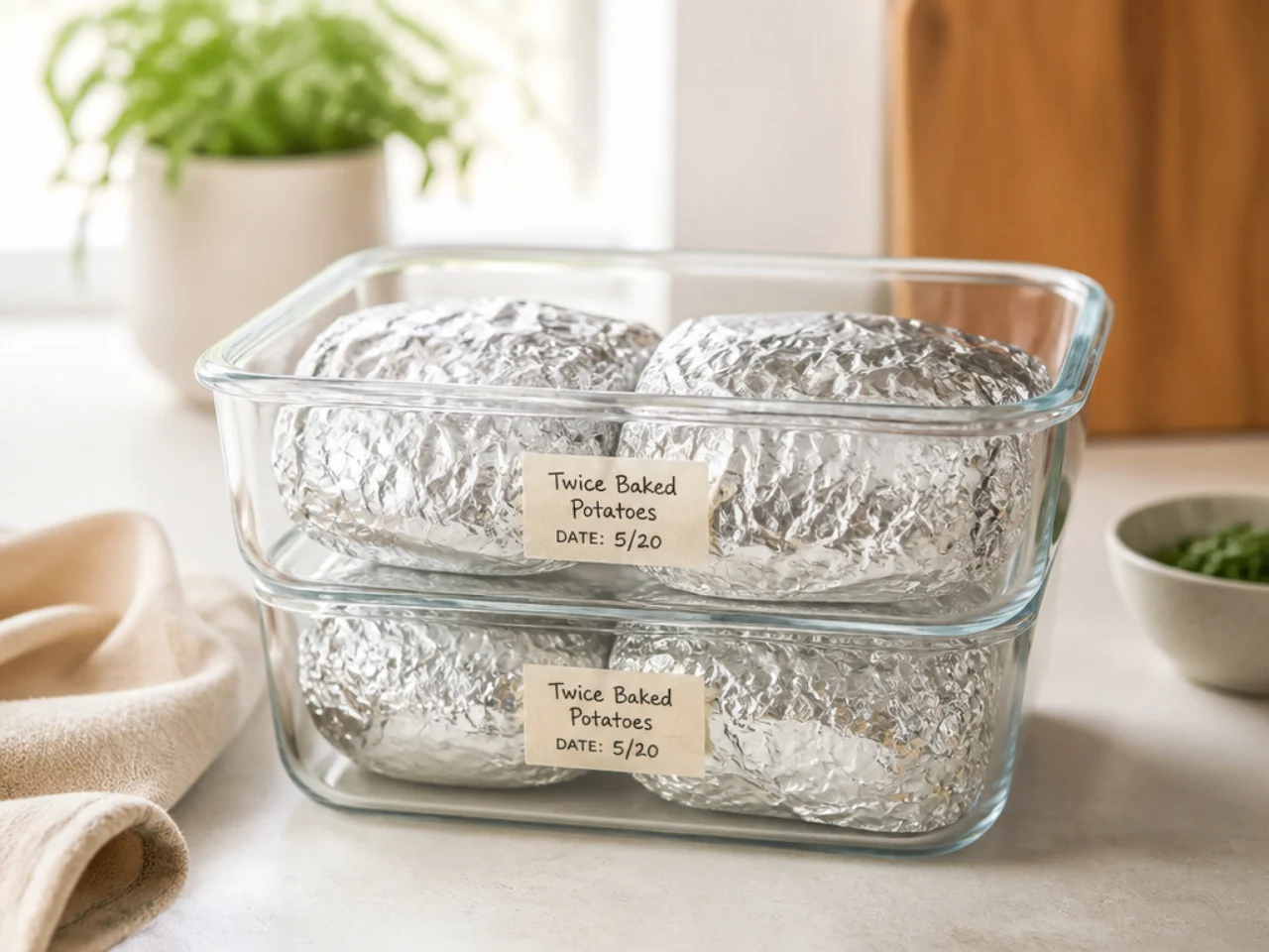 Make-ahead storage of twice baked potatoes in containers
