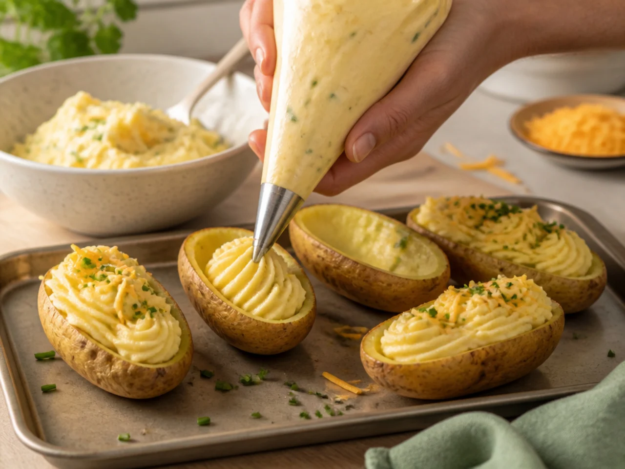 Step-by-step process shot for twice baked potatoes