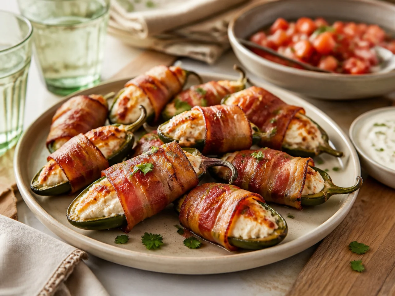 jalapeno poppers served family-style on a cozy table