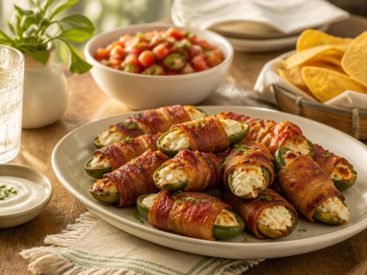 jalapeno poppers served family-style on a cozy table