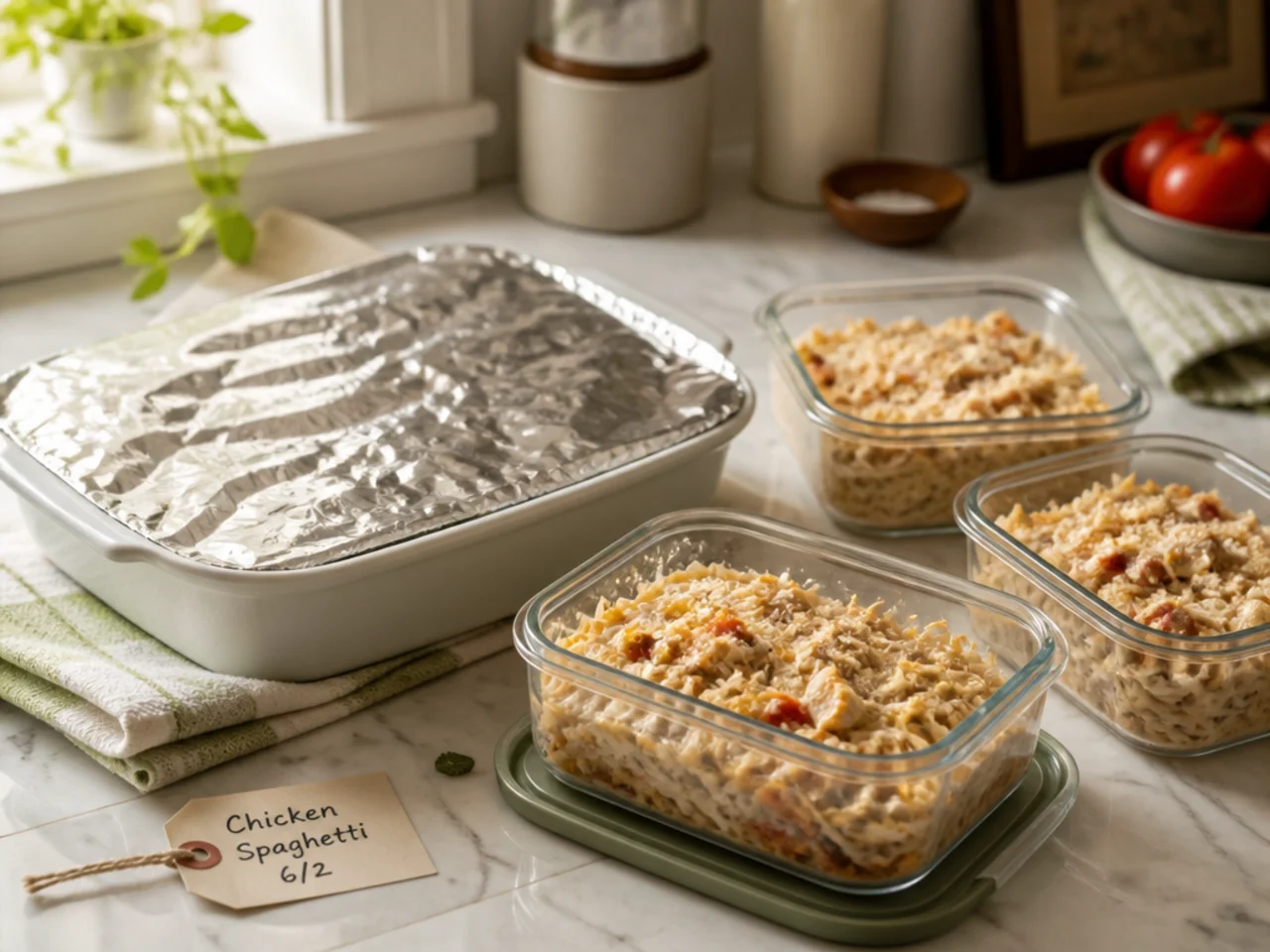 Make-ahead storage of chicken spaghetti in containers