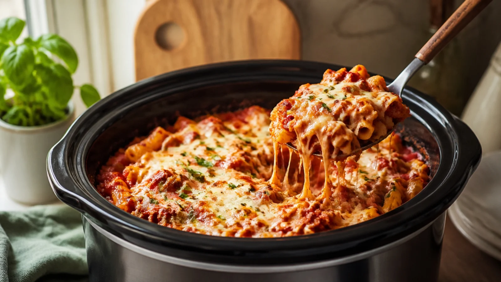 Crockpot Baked Ziti Recipes Made Simple — baked ziti plated and ready to serve