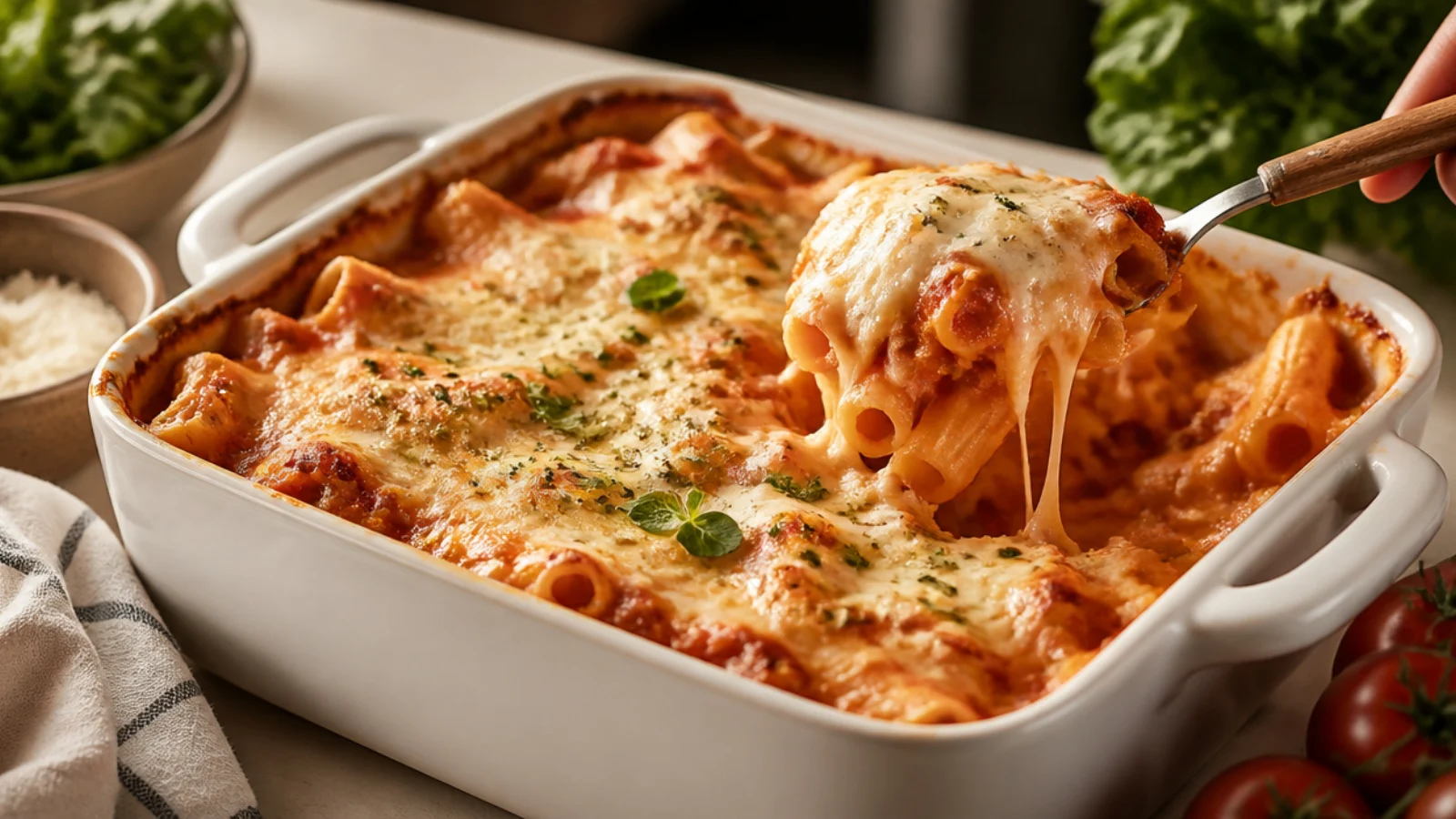 Cottage Cheese Baked Ziti Recipes to Try — baked ziti plated and ready to serve
