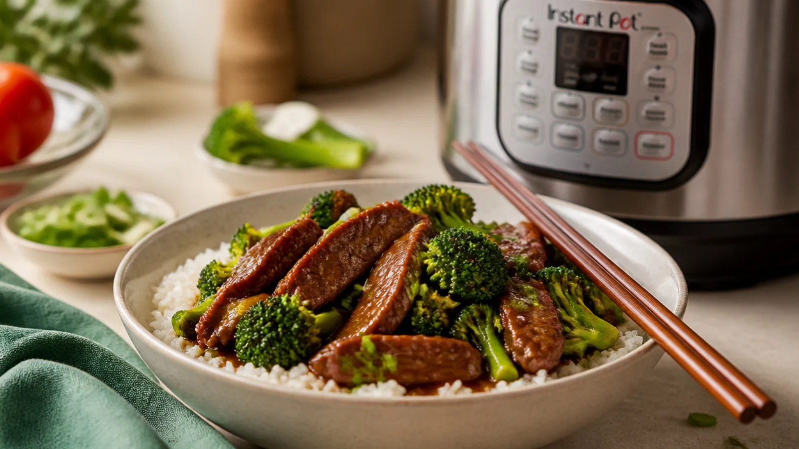 Instant Pot Beef and Broccoli Made Simple — beef and broccoli plated and ready to serve