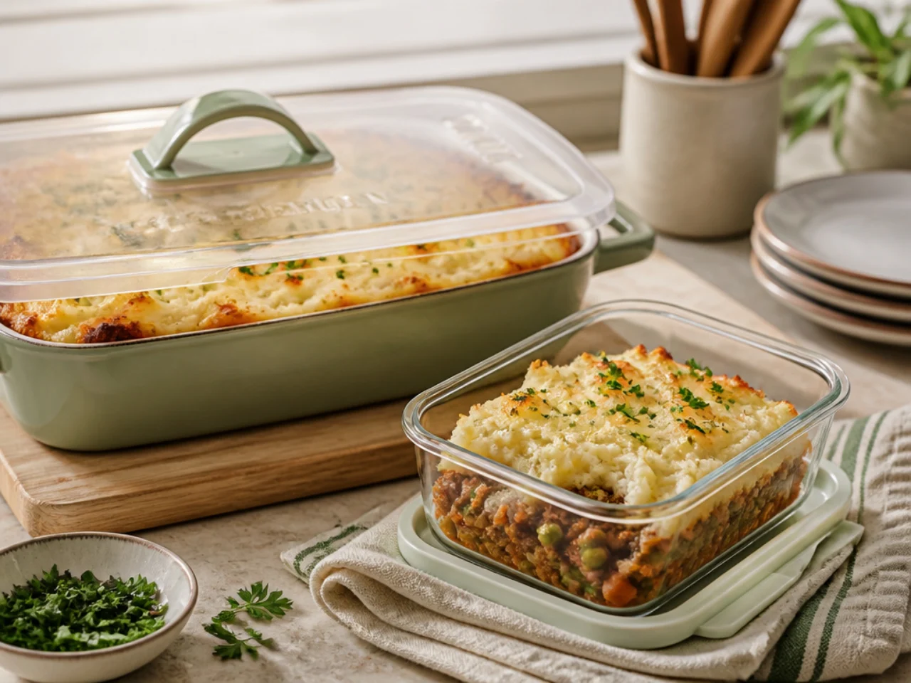 Make-ahead storage of shepherd's pie in containers