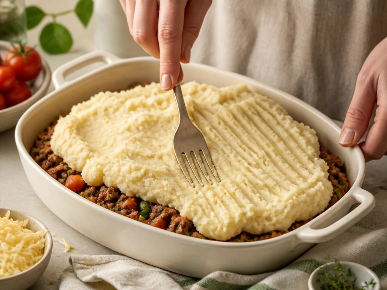 Step-by-step process shot for shepherd's pie