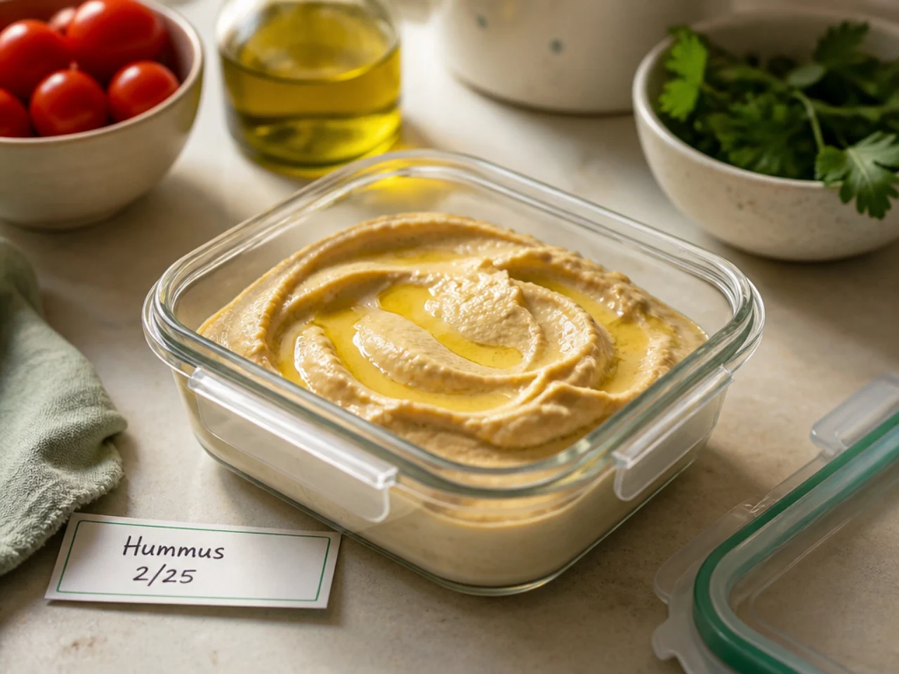 Make-ahead storage of hummus in containers