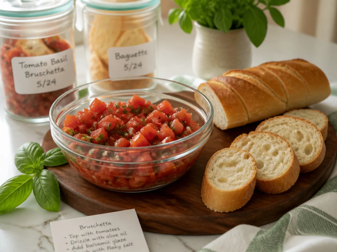 Make-ahead storage of bruschetta in containers