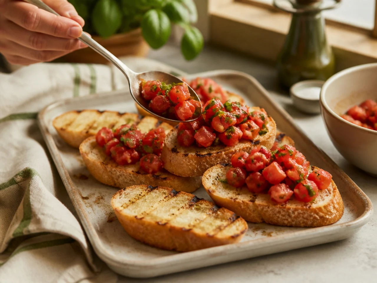 Step-by-step process shot for bruschetta