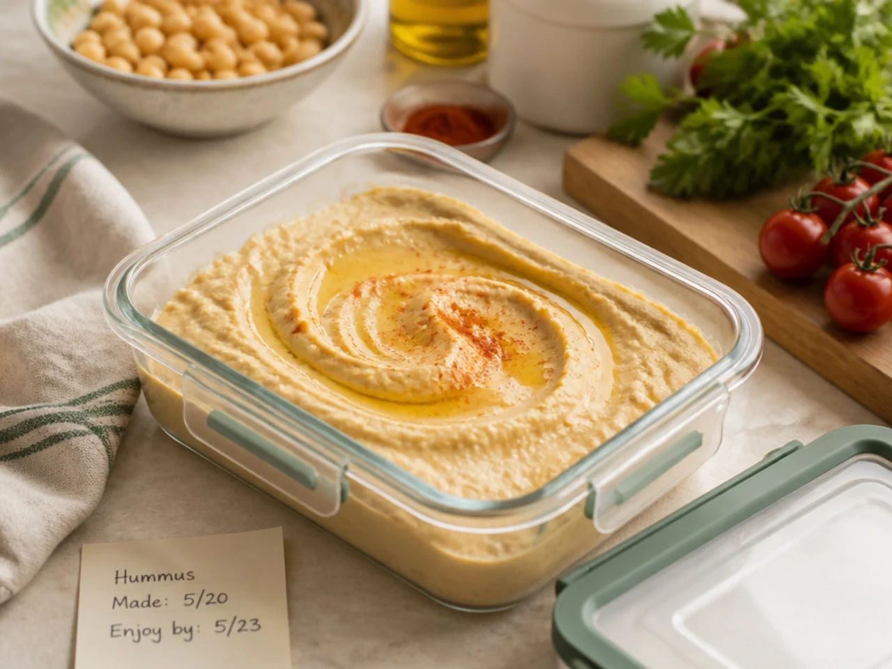 Make-ahead storage of hummus in containers