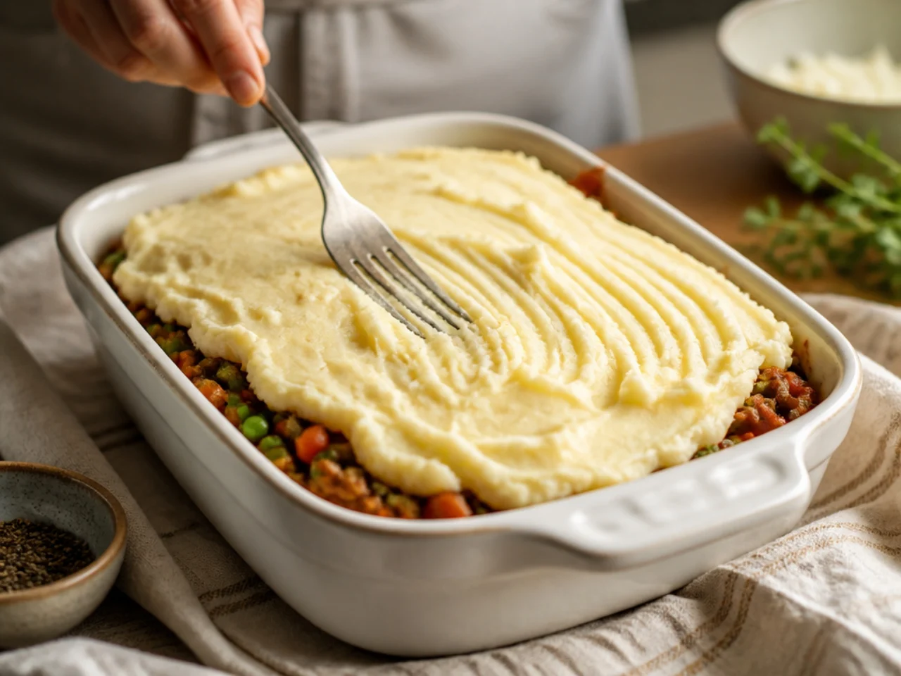 Step-by-step process shot for shepherd's pie
