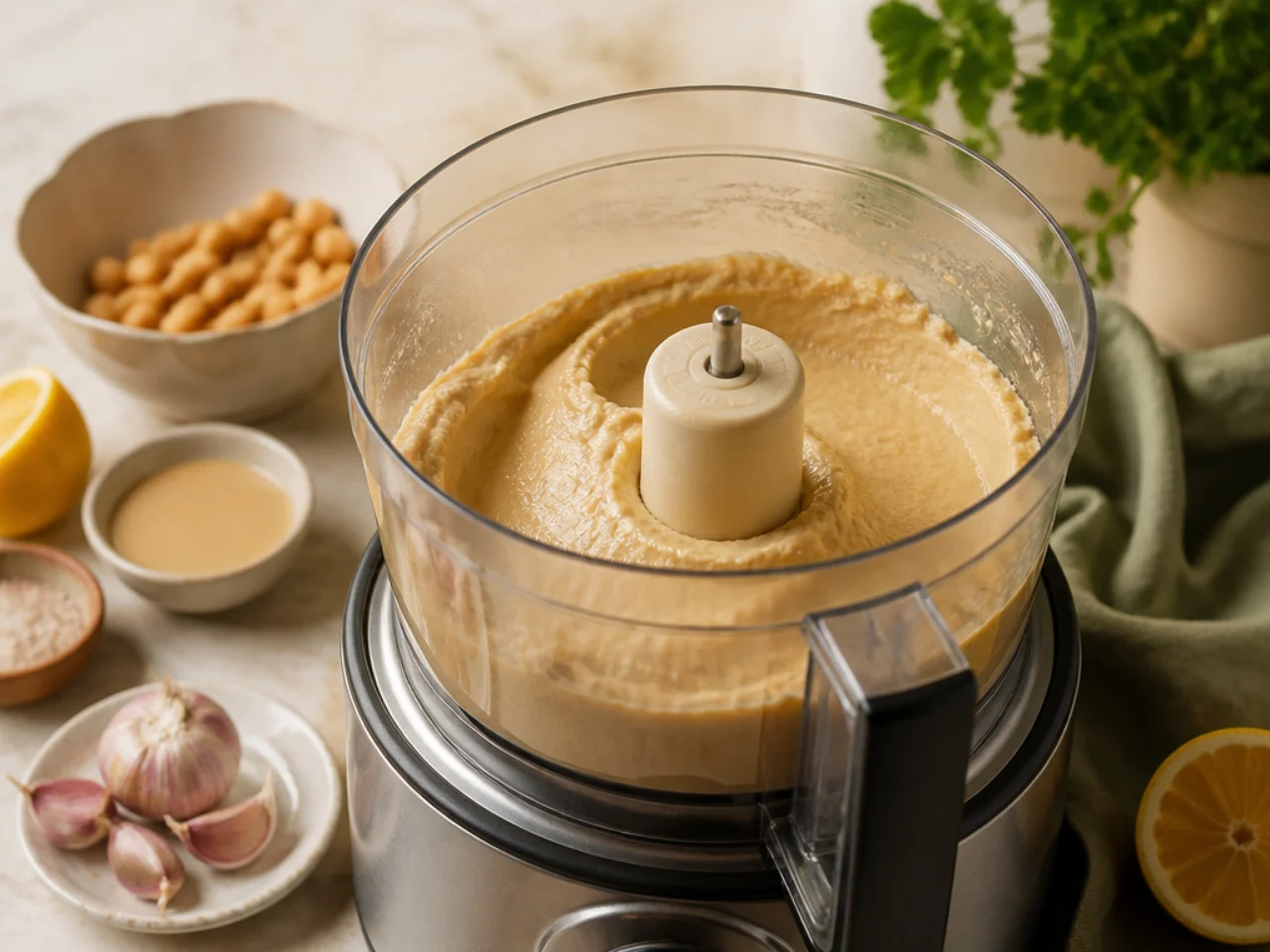 Step-by-step process shot for hummus