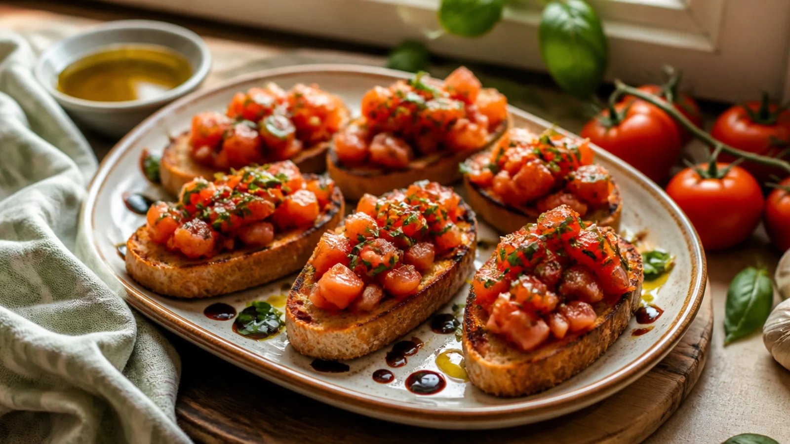 Crispy Bruschetta Bread Recipes to Bake — bruschetta plated and ready to serve