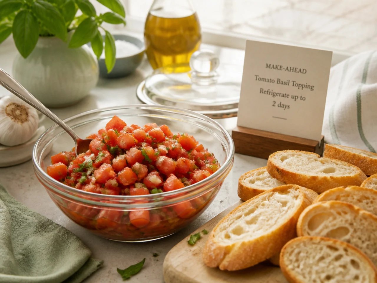 Make-ahead storage of bruschetta in containers
