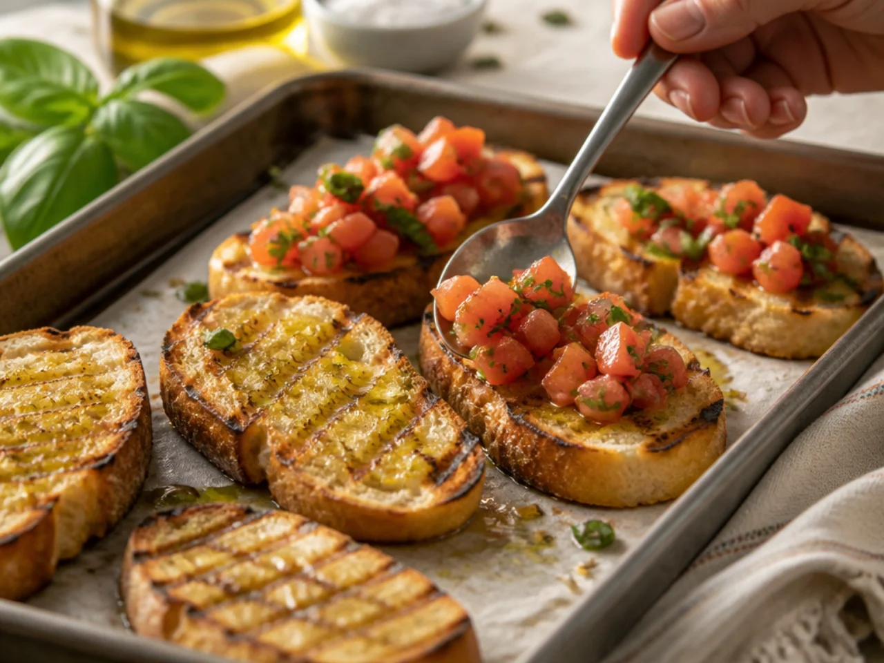 Step-by-step process shot for bruschetta