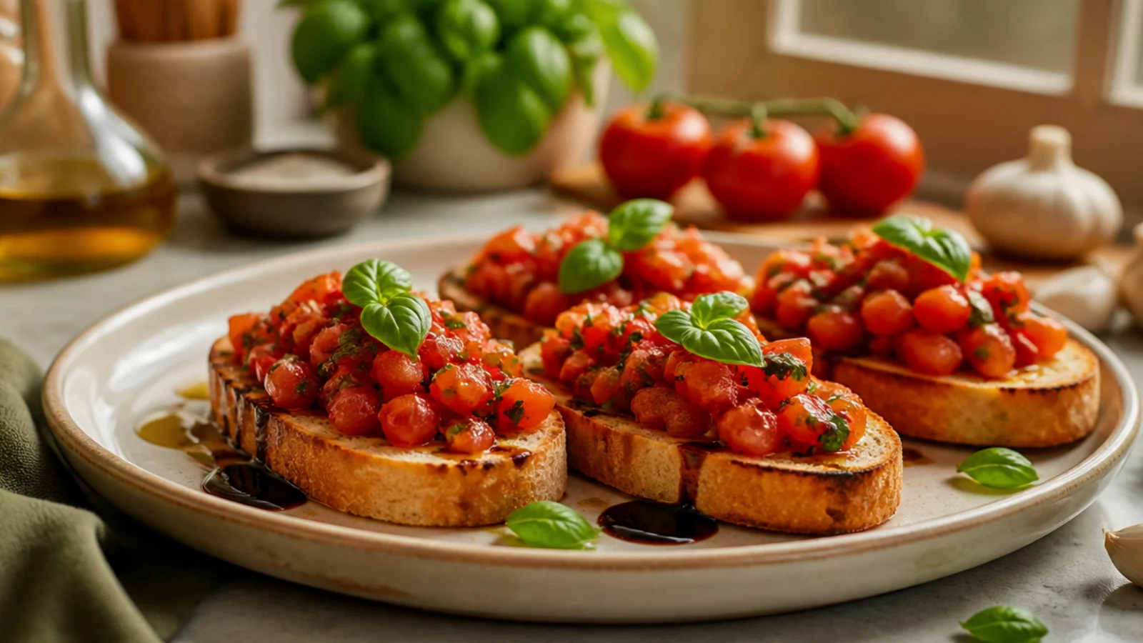 Bruschetta Chicken Pasta Recipes for Dinner — bruschetta plated and ready to serve