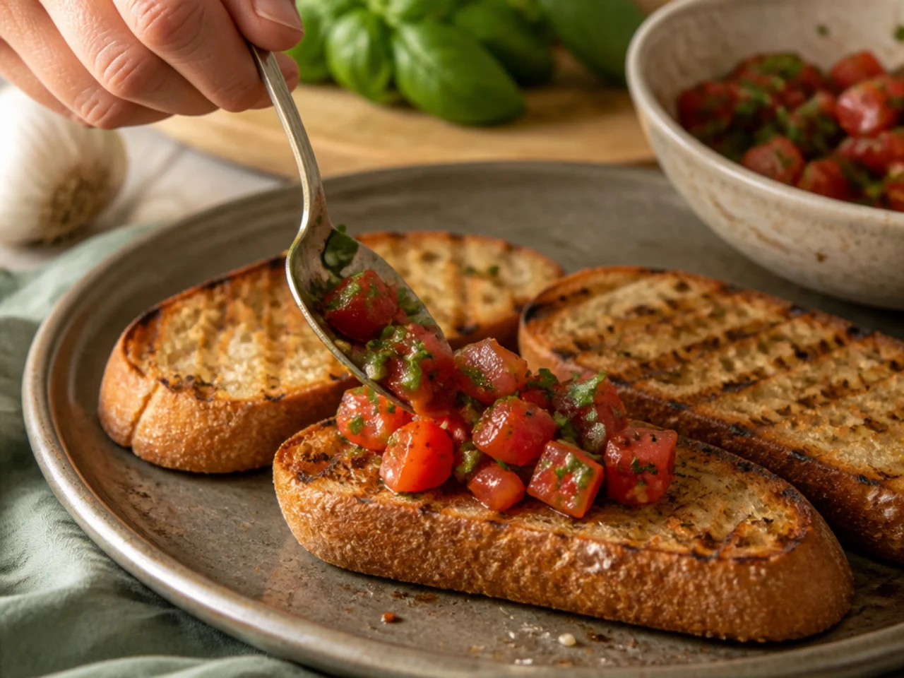 Step-by-step process shot for bruschetta