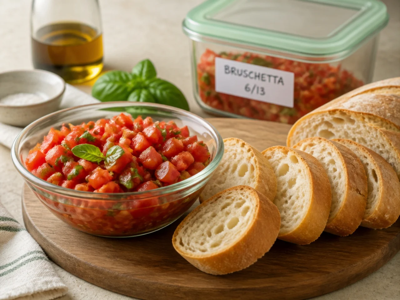 Make-ahead storage of bruschetta in containers