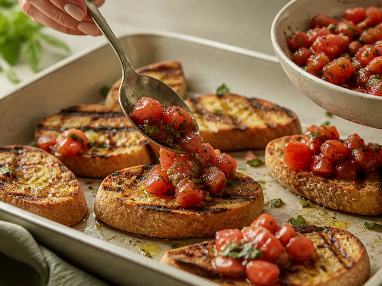 Step-by-step process shot for bruschetta