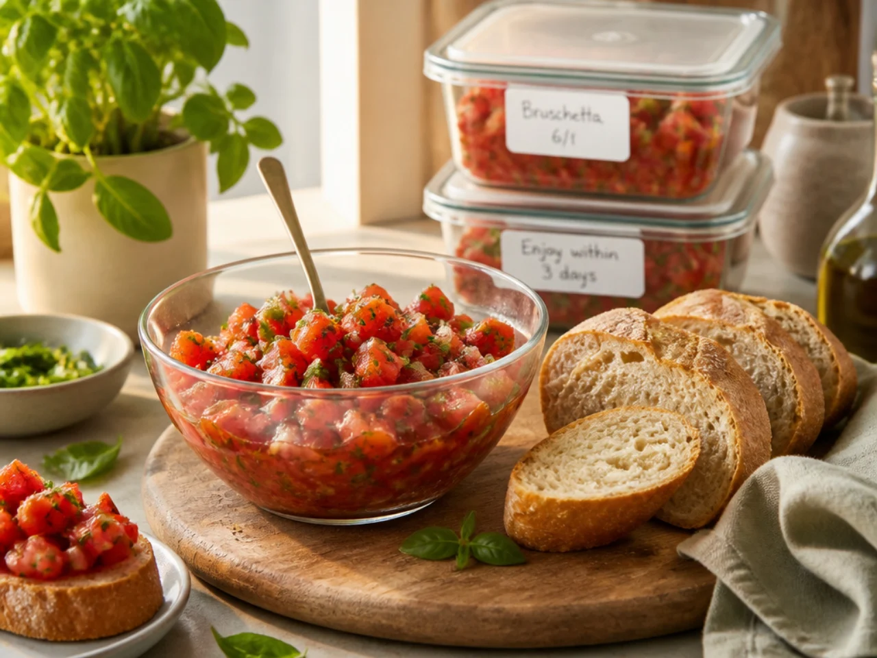 Make-ahead storage of bruschetta in containers