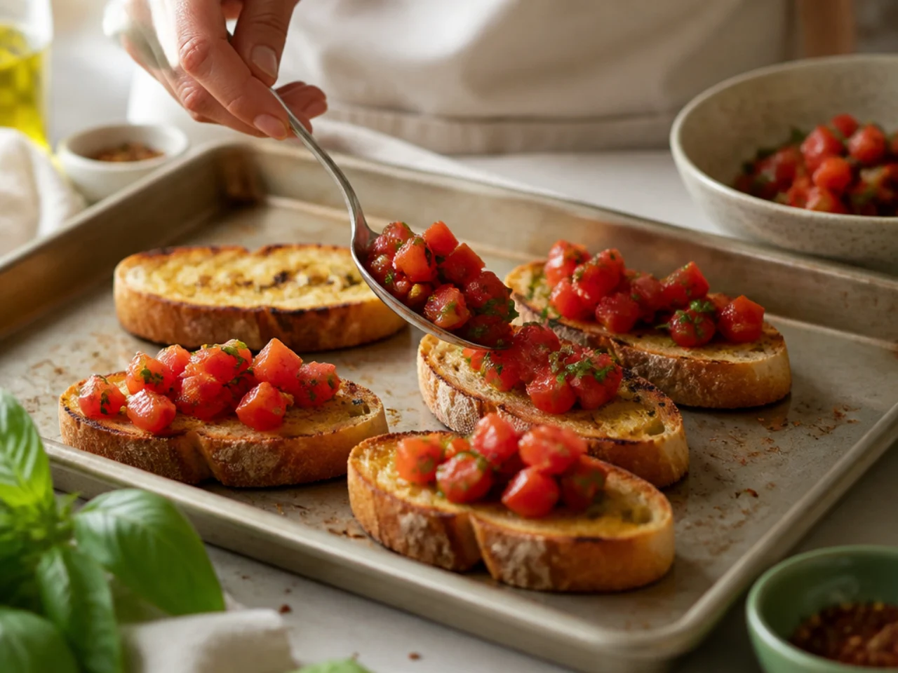 Step-by-step process shot for bruschetta