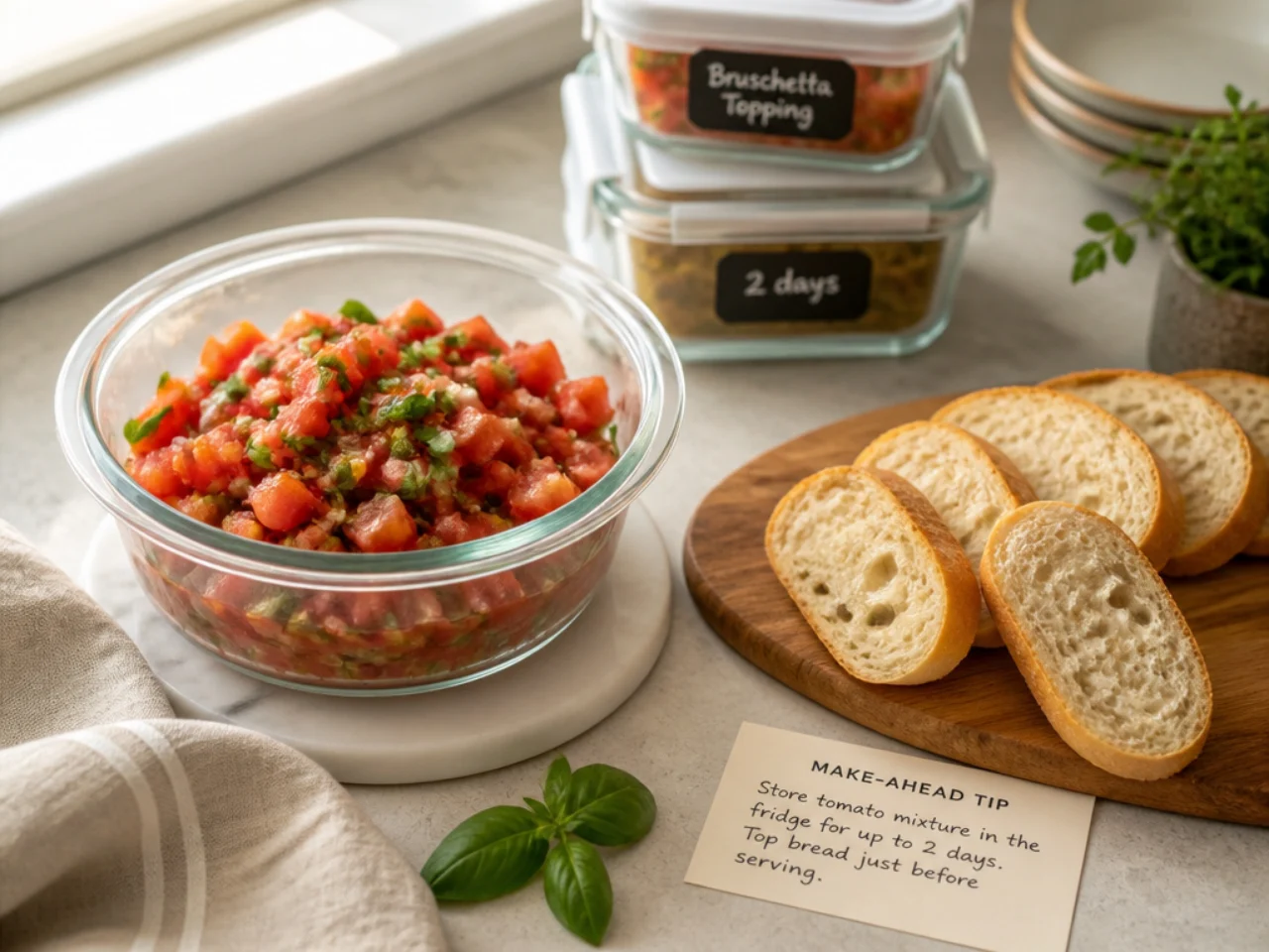 Make-ahead storage of bruschetta in containers