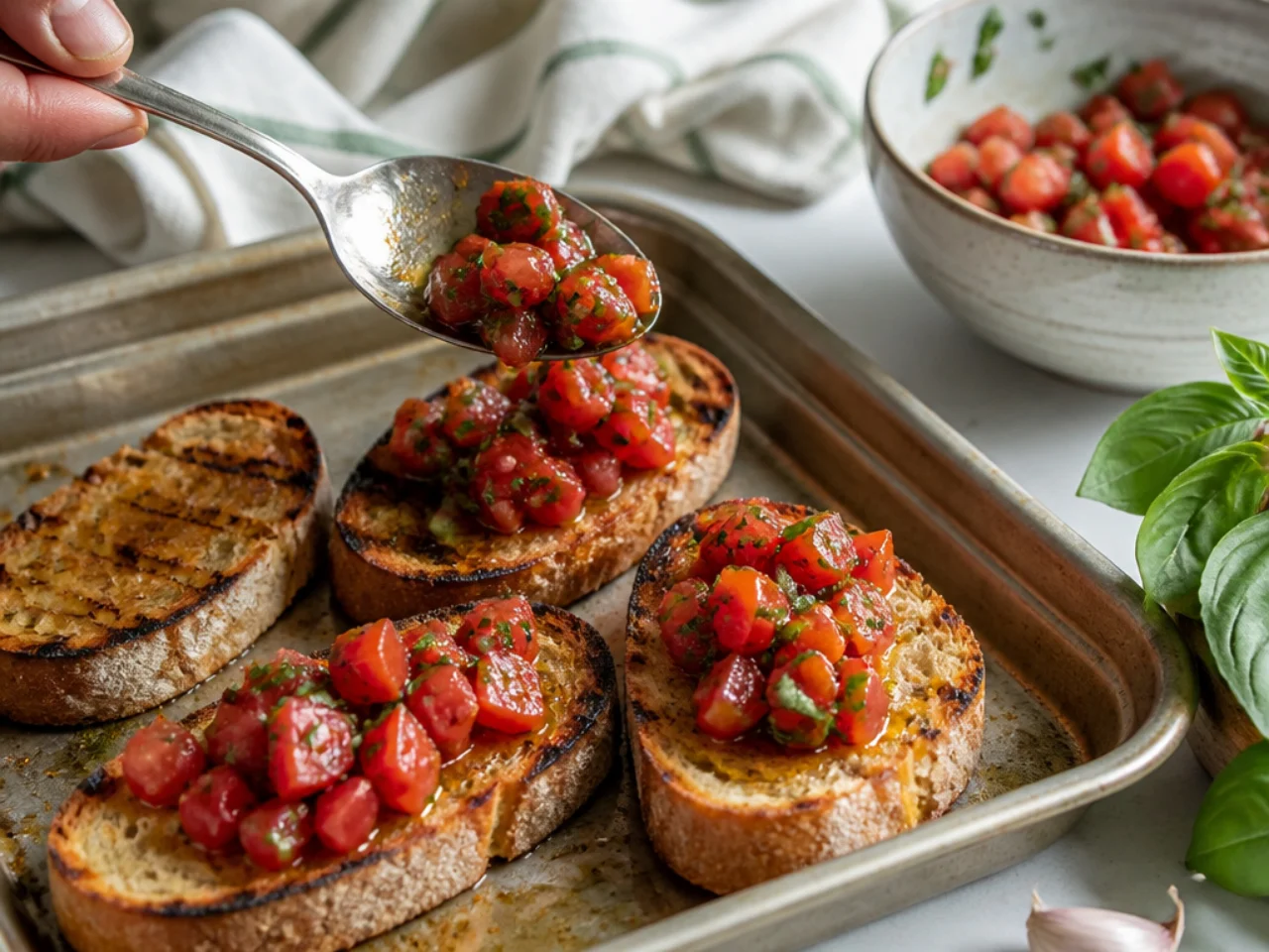 Step-by-step process shot for bruschetta