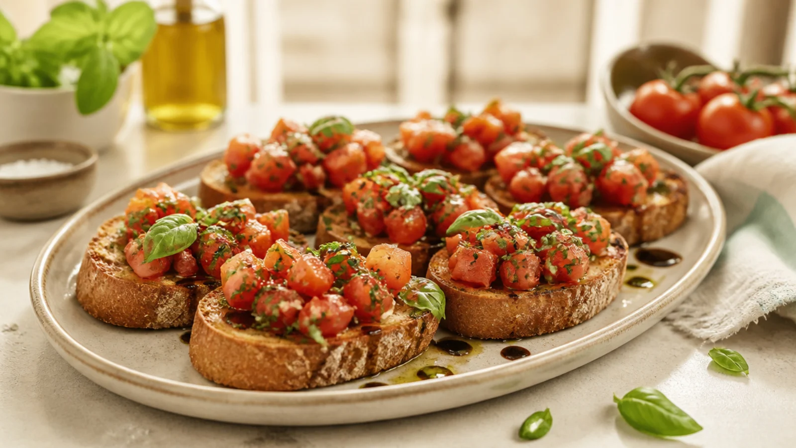 Mozzarella Bruschetta Recipes for Guests — bruschetta plated and ready to serve
