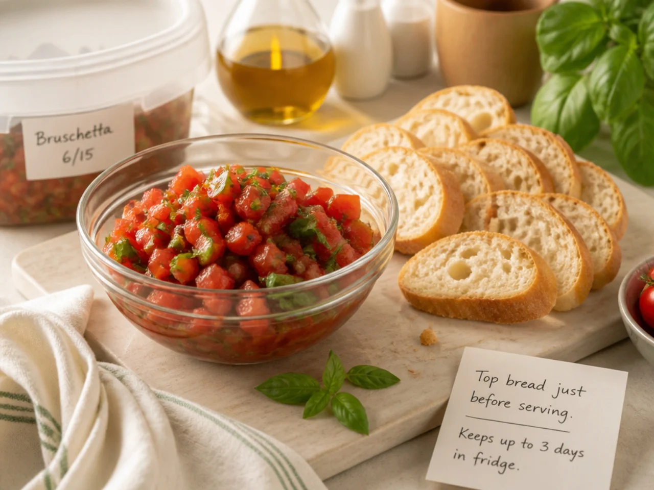 Make-ahead storage of bruschetta in containers