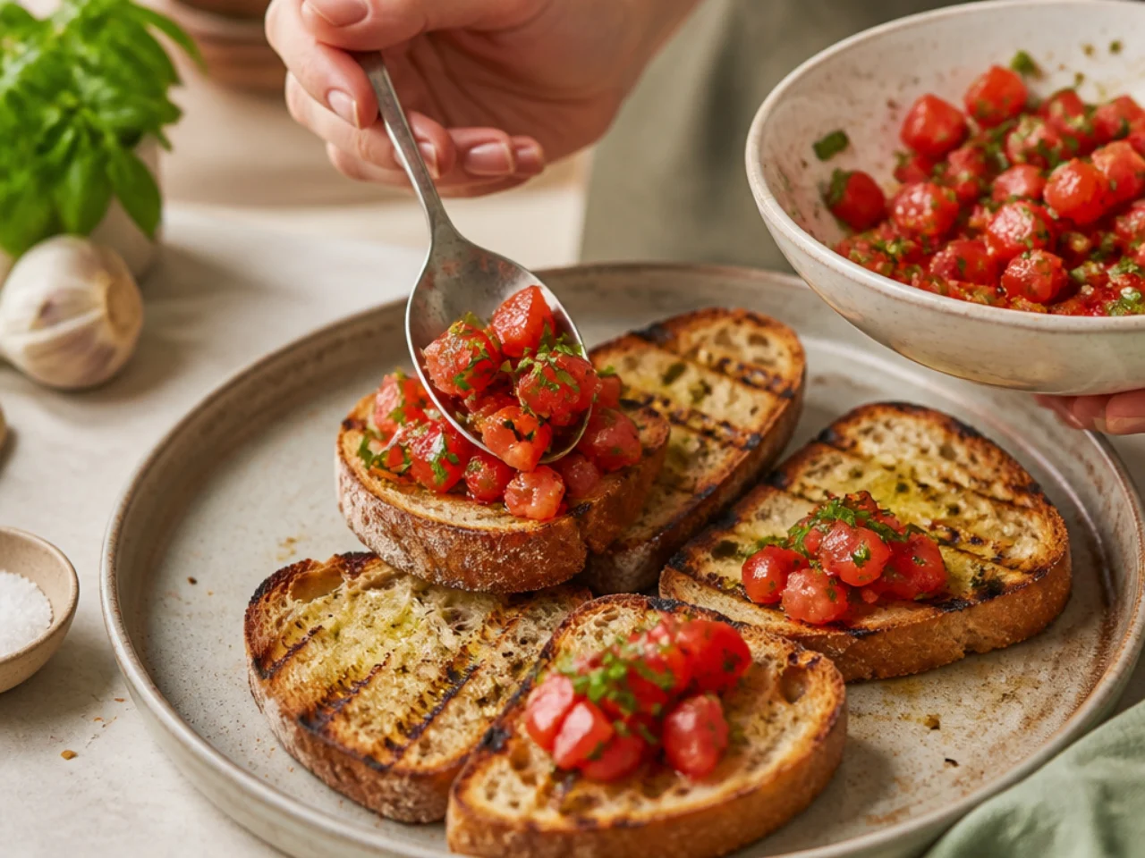 Step-by-step process shot for bruschetta