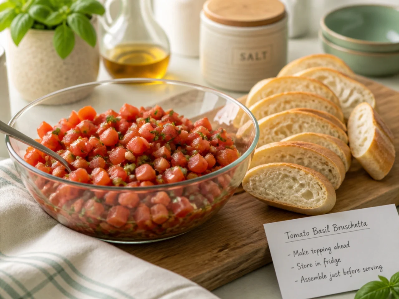 Make-ahead storage of bruschetta in containers