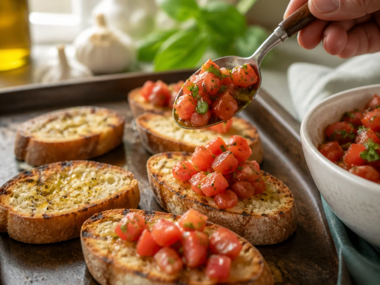 Step-by-step process shot for bruschetta