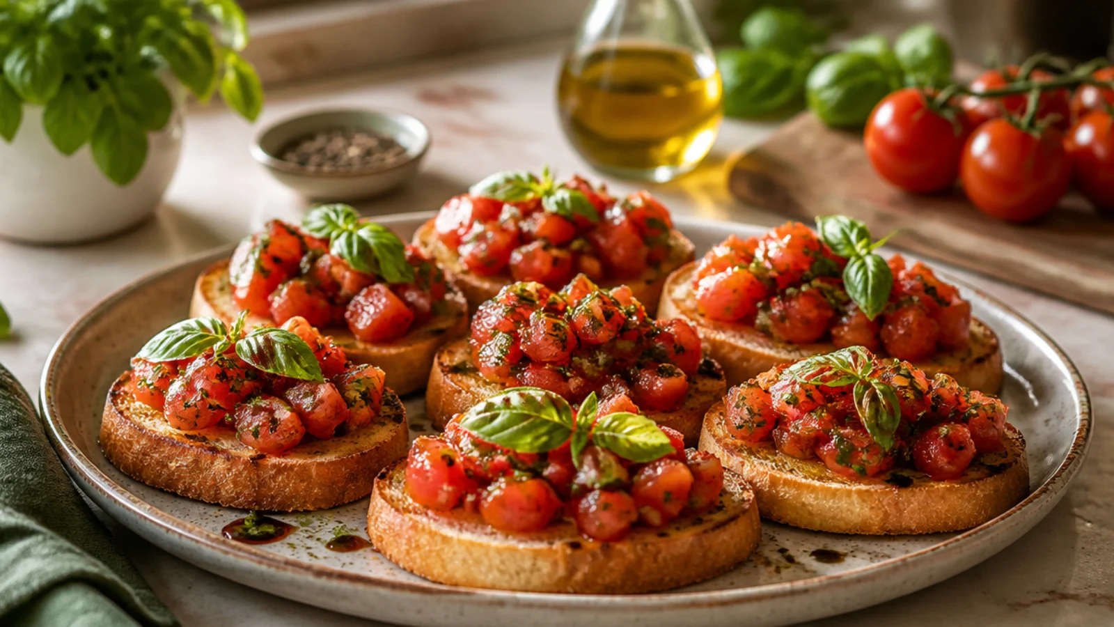 Canned Bruschetta Recipes for Easy Prep — bruschetta plated and ready to serve