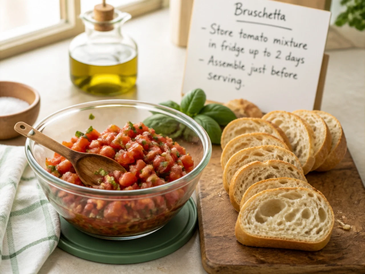 Make-ahead storage of bruschetta in containers