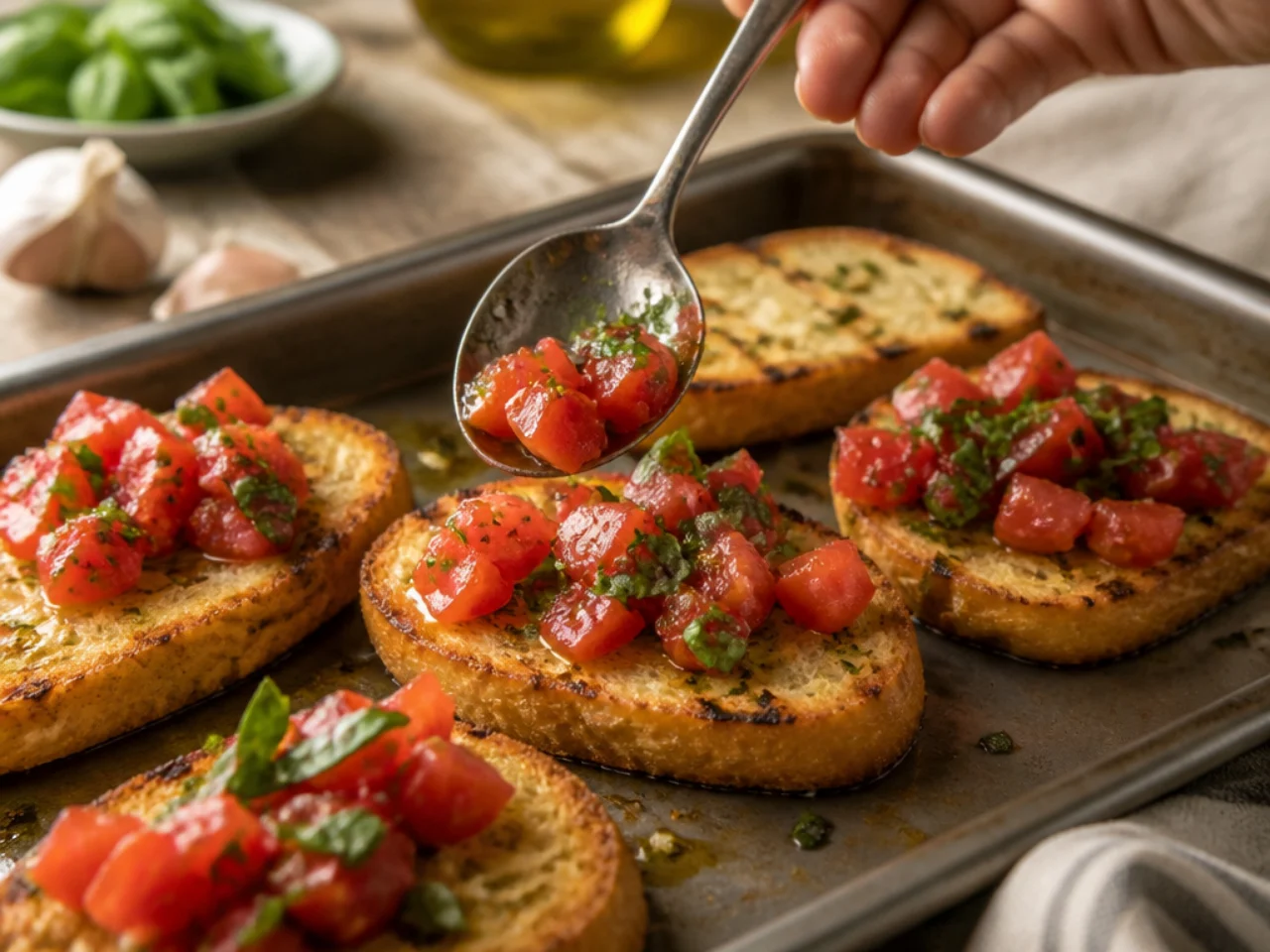 Step-by-step process shot for bruschetta