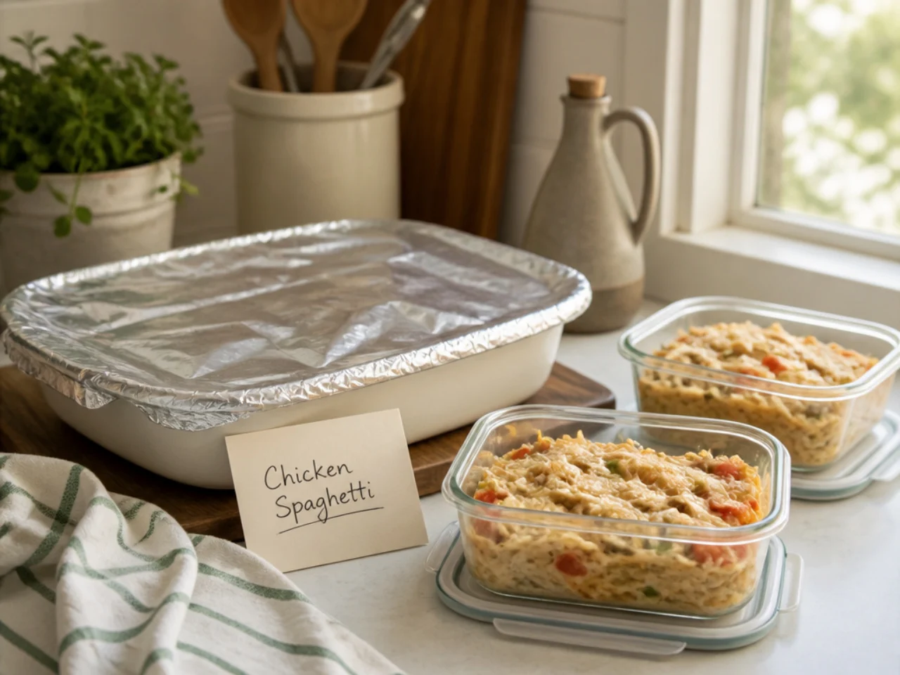 Make-ahead storage of chicken spaghetti in containers