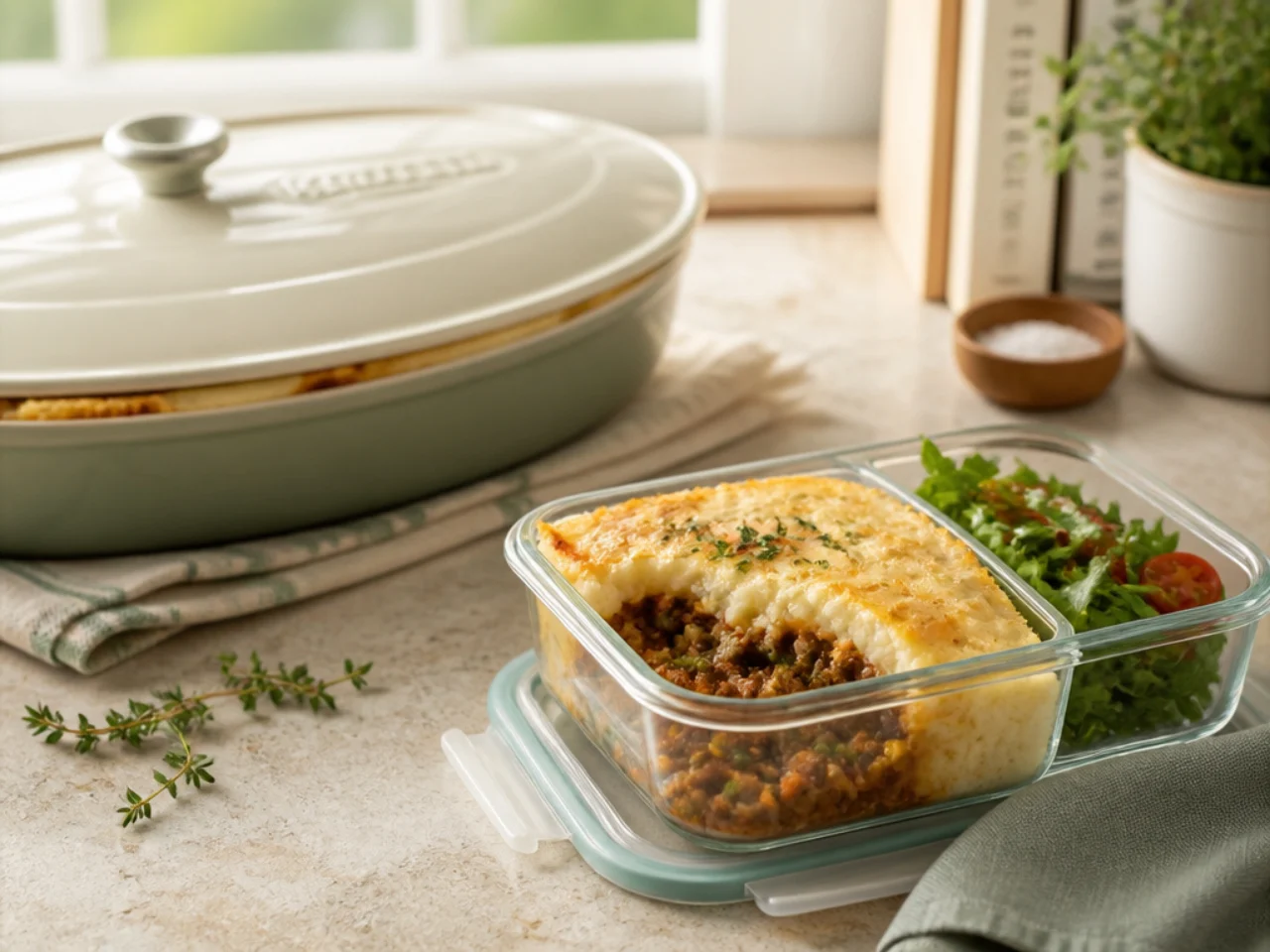 Make-ahead storage of shepherd's pie in containers